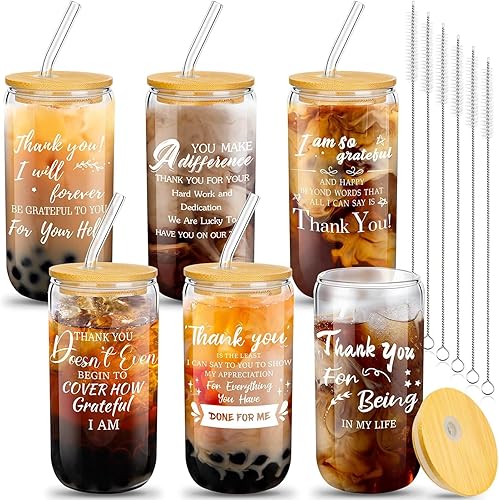 Miniatura 7 de Juego de 6 vasos de vidrio de agradecimiento para empleados, regalos de Navidad de agradecimiento para empleados, compañeros de trabajo, vasos de