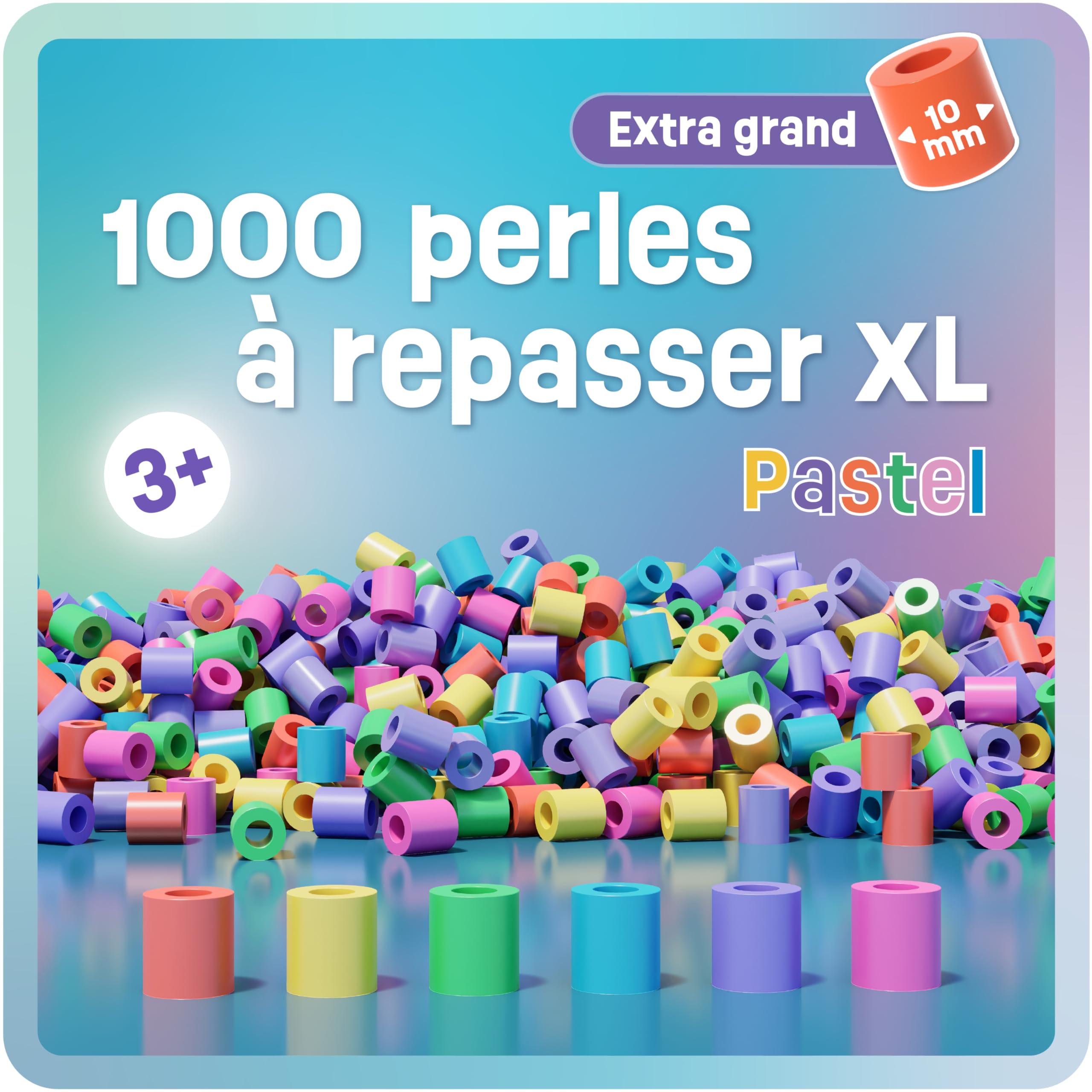 Lot De 1000 Perles à Repasser XL 10 Mm – 7 Couleurs Vives, Pour Enfants Dès 3 Ans, Kit Créatif Sans Plaques