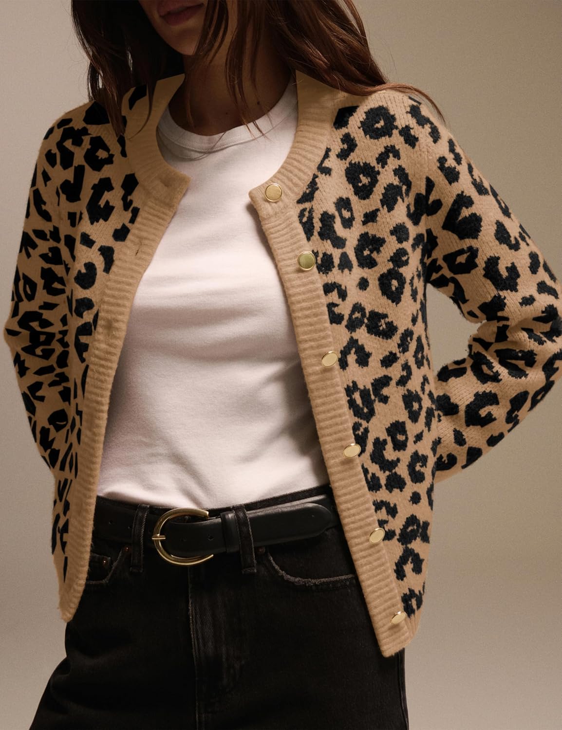 Leopard Print Cardigans for Women Cheetah Open Front Sweaters Button Down Knit Fall Clothes Long Sleeve Outwear Coats - Image 2