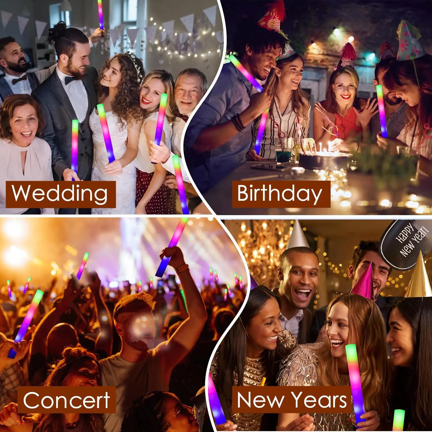 42 bastoncini luminosi a LED, in schiuma, multicolore, per feste, 3 modalità lampeggianti, per feste di compleanno, matrimoni, concerti, Natale (42)