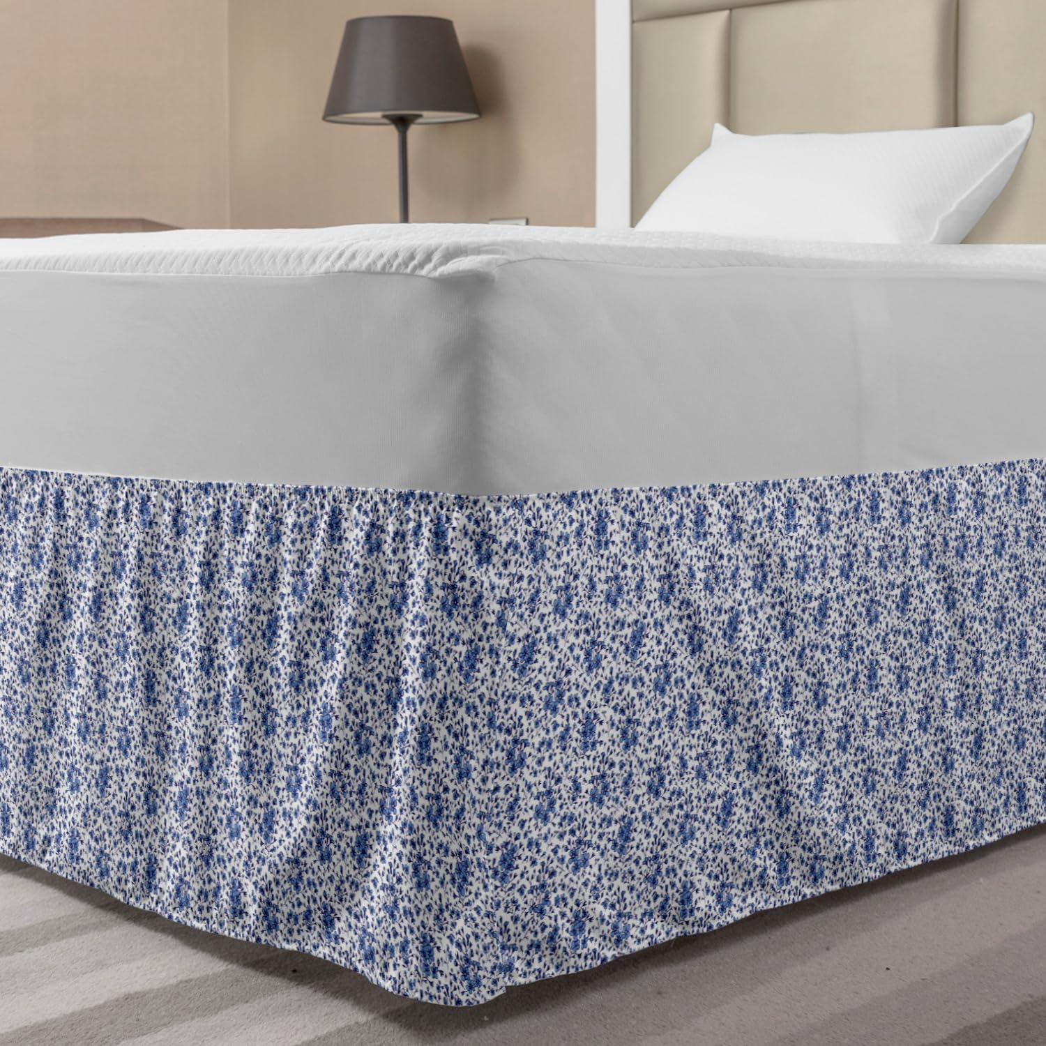 Lunarable Flower Elastic Bed Skirt Small Wild Flowers Autumn Greenland Meadow Seasonal Natural Art Wrap Around Fabric Bedskirt