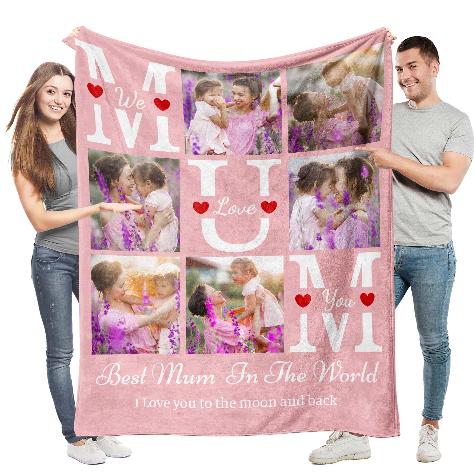 Easycosy Mothers Day Mum Gifts Personalised Blanket Photo and Text Custom Mum Blanket with Pictures for Adults Kids Blanket Throw Personalised Gifts for Mum Mom Mummy Nanny Women Her