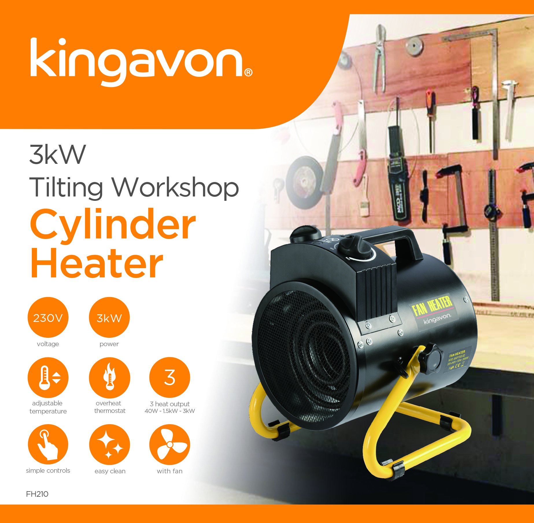 Kingavon BB-FH210 3kW Tilting Workshop Cylinder Heater : Amazon.co.uk: DIY  u0026 Tools