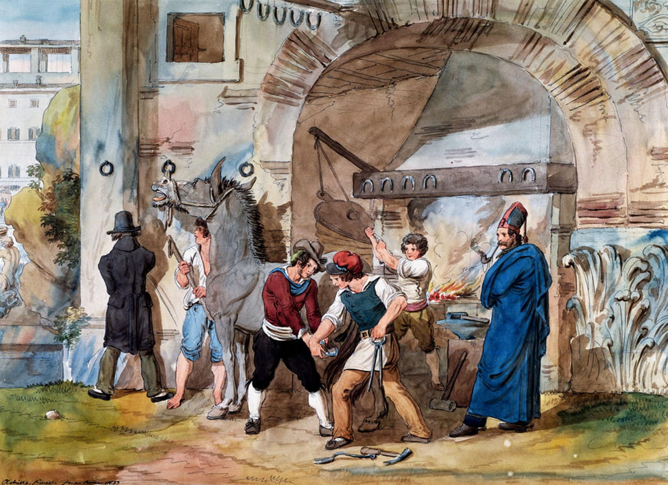 Serendipitp No Frame Vintage Wall Art Canvas Nordic Poster Canvas Print Picture Farrier Inat The Trevi Fountain By Achille Pinelli Wall Art Poster For Home Decor 60X90cm