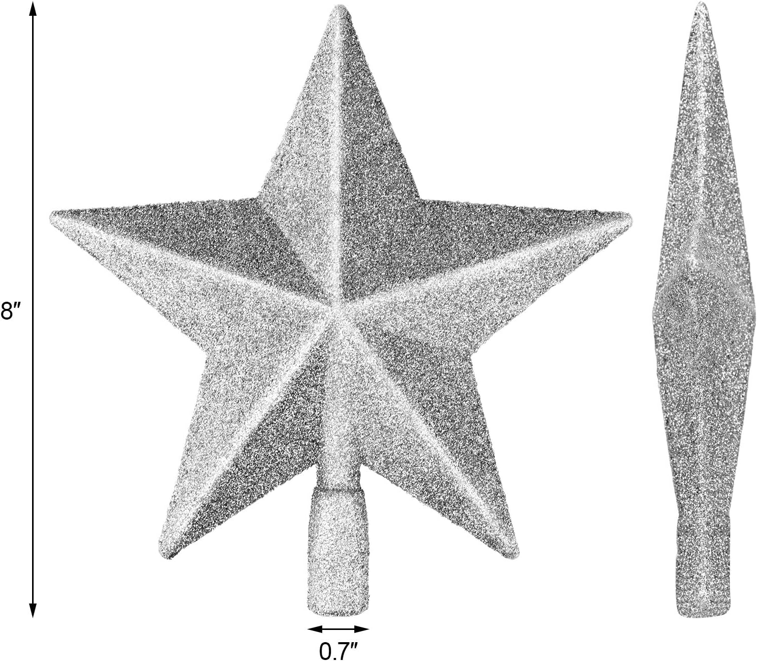EAONE 1 Pack 8" Star Christmas Tree Topper, Silver Glittered Christmas Tree Decoration for Party Home Decor