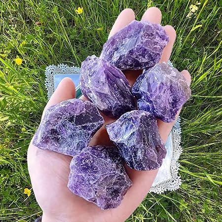 LAIDANLA Amethyst Natural Rough Stones Crystal Large Raw Crystals Bulk 2" Healing Gemstones for Reiki Healing Tumbling Fountain Rocks Wire Wrapping Decoration Cabbing Lapidary 4PCS 0.5lb
