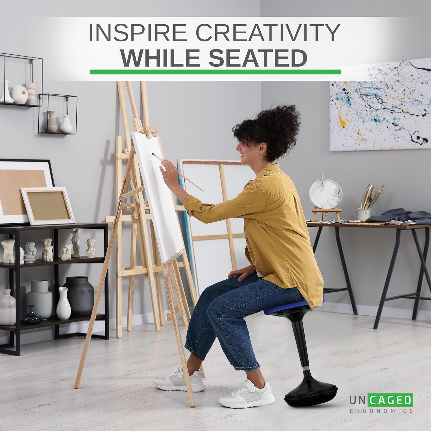 Uncaged Ergonomics Wobble Stool – Height Adjustable (23–33") Ergonomic Standing Desk Chair, Flexible Seating for Office, Classroom, and Active Sitting - Blue