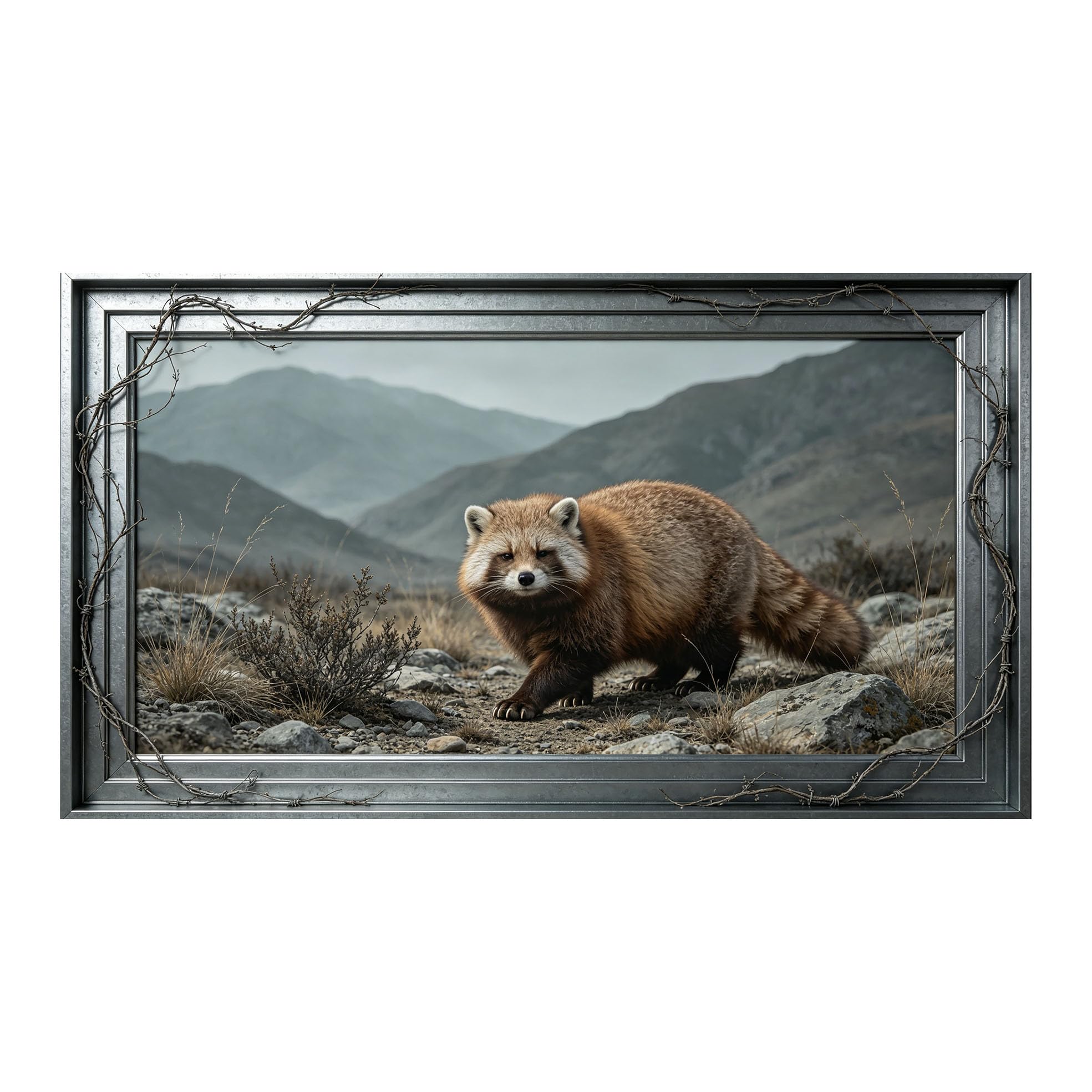 Murasolite 3D 3D Framed Wall Art 50cm×90cm Mountain Wilderness Red Panda Realistic Landscape SelfAdhesive Fabric Mural Wall Decor, Peel and Stick No Damage to Wall for Bedroom Living Room