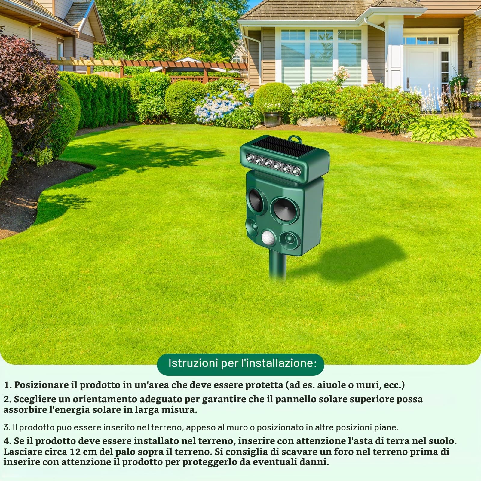 Repellente per talpe a ultrasuoni per topi, repellente per animali domestici con luce a LED, protezione solare per gatti, repellente per piccioni, spaventa cani, spaventapore da giardino