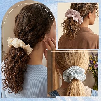 4 Pack Oversized Puffy Hair Scrunchies, Double Layer Pleated Ruffle