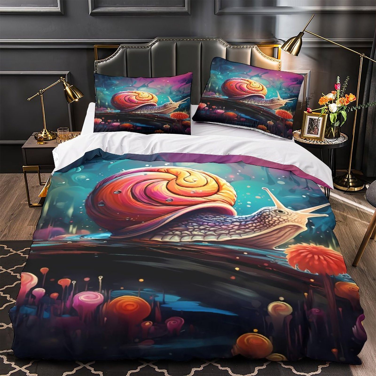 Housse de couette escargot anti-décoloration drap lit 260x220cm sans repassage