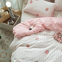 Vista 4 de LifeTB Funda de Edredón de Fresa Rosa para Niñas Estampado Kawaii Juego de Ropa de Cama Queen 1 Funda de Edredón con 2 Fundas de Almohada de Algodón