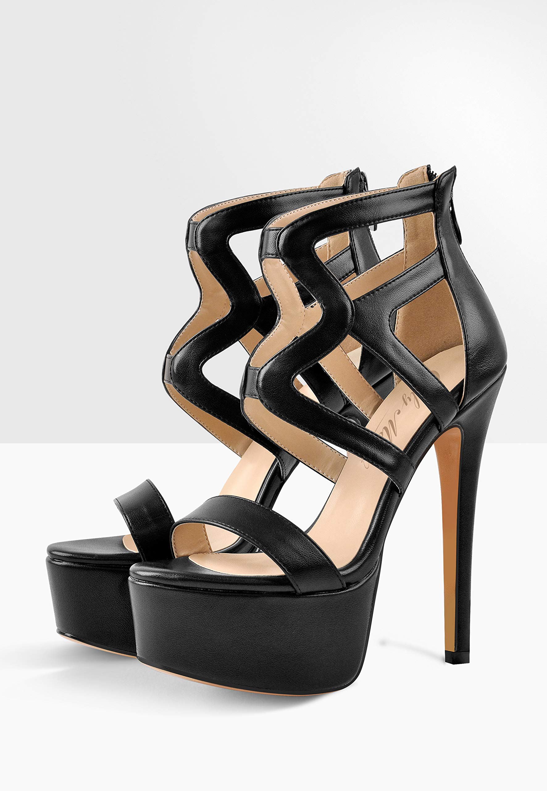 Only maker Damen Plateau Sandalen Riemchen Sandaletten Stiletto Absatz High Heels mit Reißverschluss