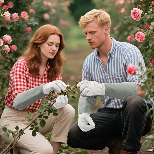 Miniatura 5 de Leather Gardening Gloves Goatskin Palm & Cowhide Cuff, Thorn-Resistant Long Garden Work Gloves