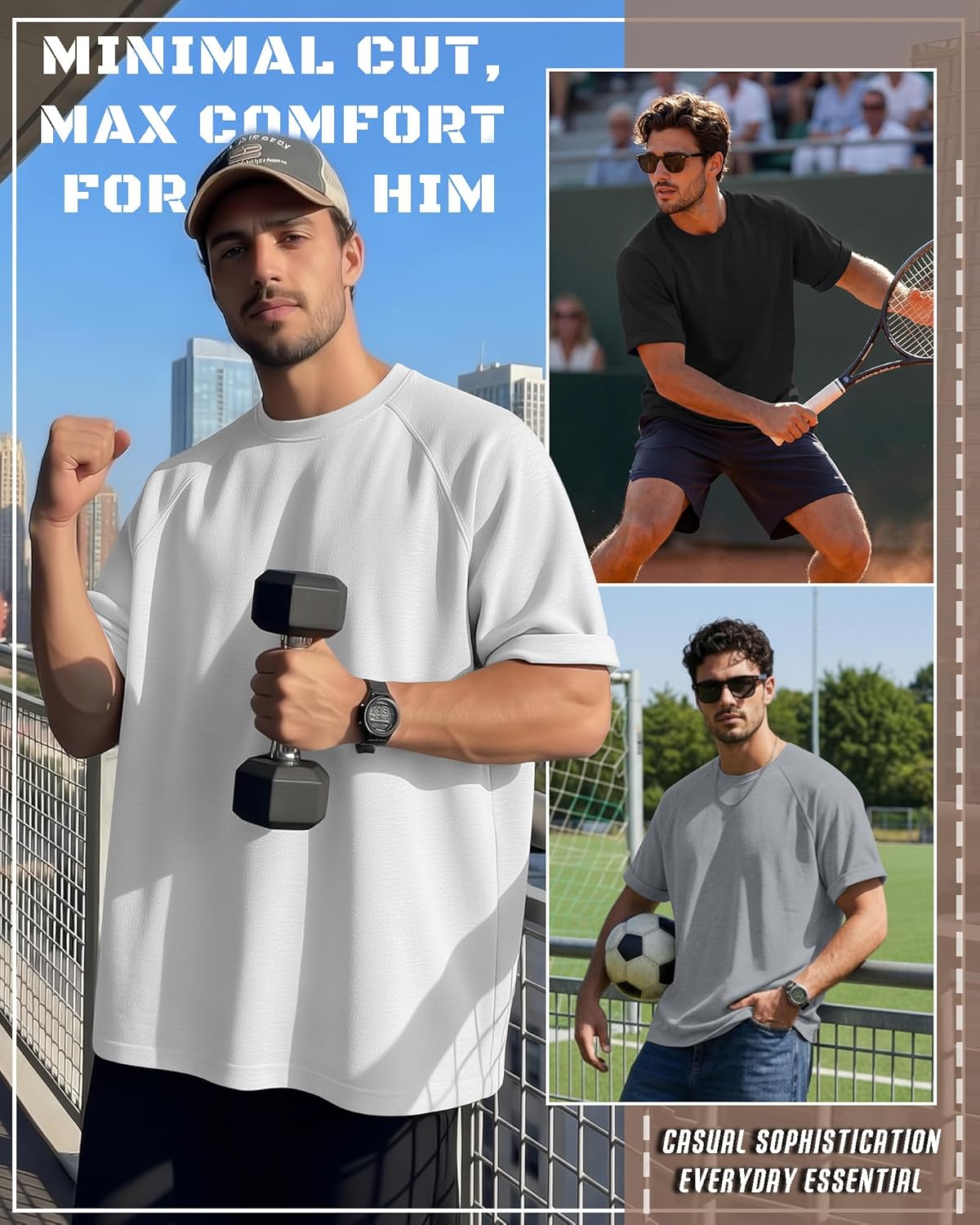 3 Pack Men' s Oversized T-Shirts Short Sleeve Loose Fit Shirt Workout Tops Crew Neck Casual Rolled Sleeve Tees