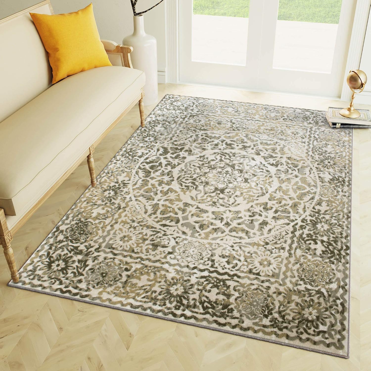 Super Area Rugs Modern Medallion Bloom Area Rug, Ivory