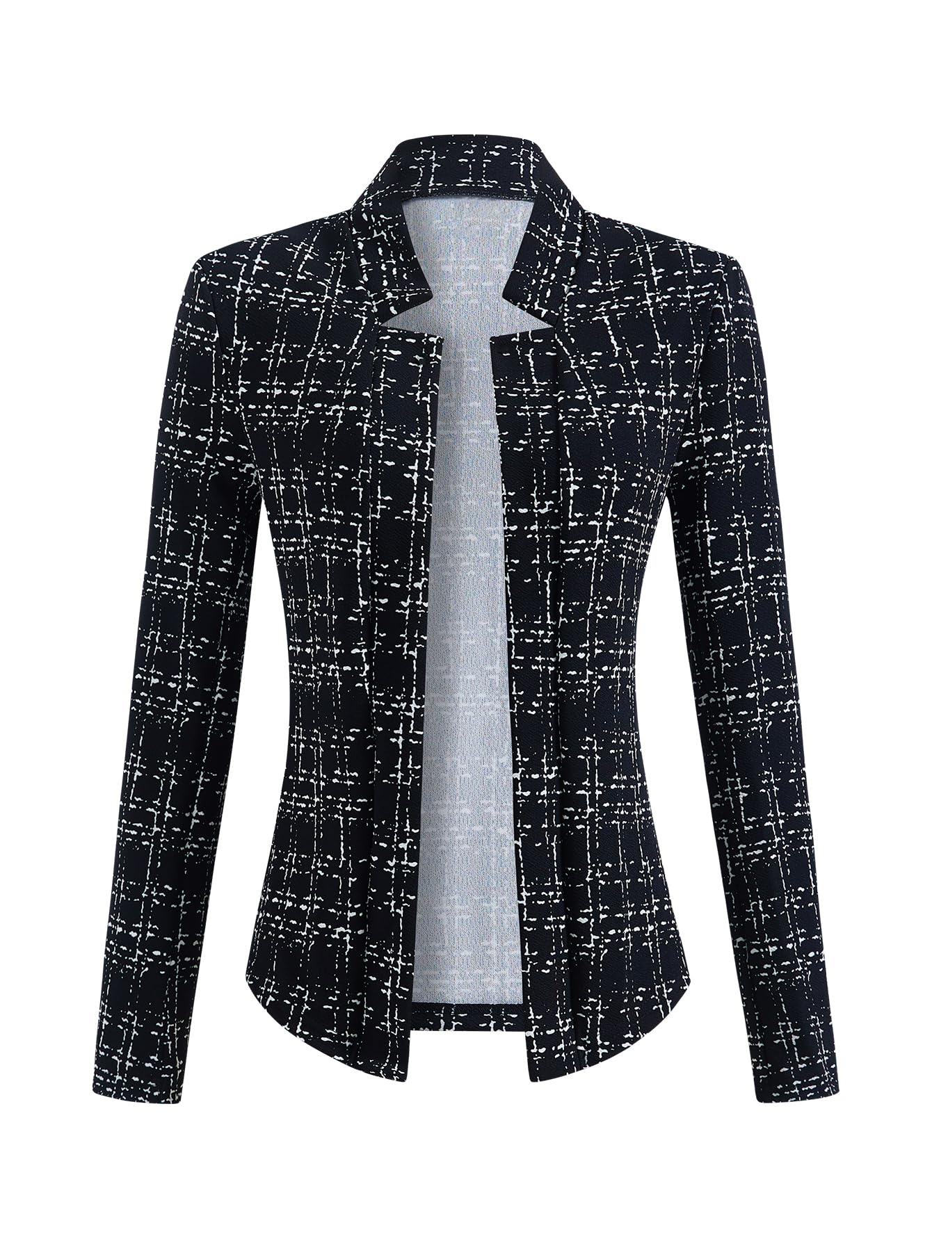 Womens Elegant Plaid Tweed Blazer Open Front Long Sleeve Business Casual Suit Jacket