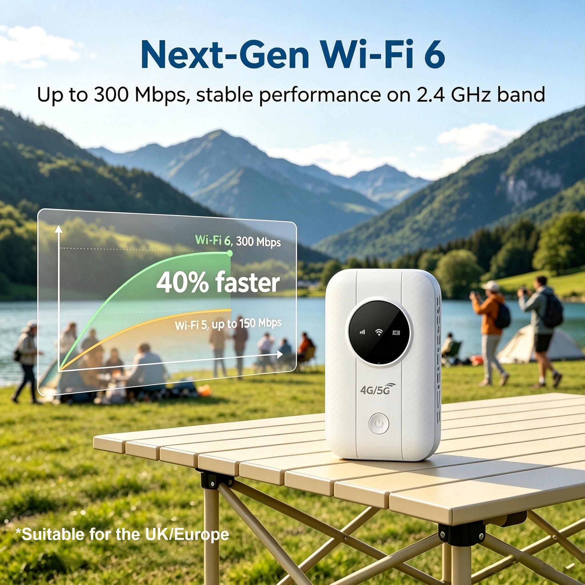 Routeur de voyage portable WiFi 6, routeur WiFi de poche 5G avec fente pour carte SIM déverrouillée, MiFi 4G/5G LTE CAT4 300 Mbps, 2100 mAh, 12 h d'autonomie, WPA2, prend en charge plus de 20