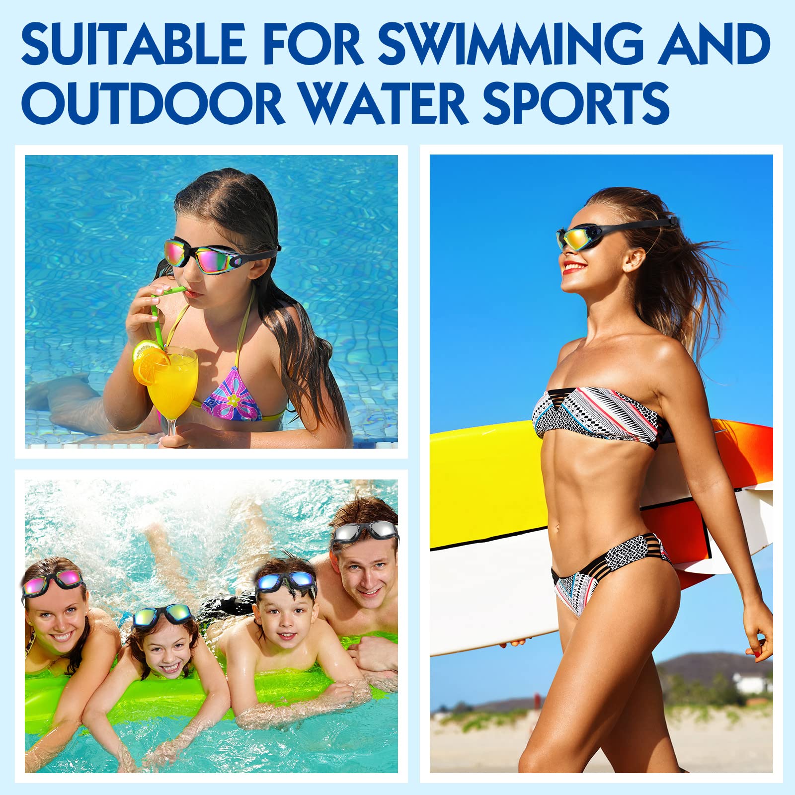 Flutesan 6 Pack Swim Goggles for Adult Anti Fog Swimming Glasses with Ear Plugs Nose Clip No Leaking Full Protection Goggles
