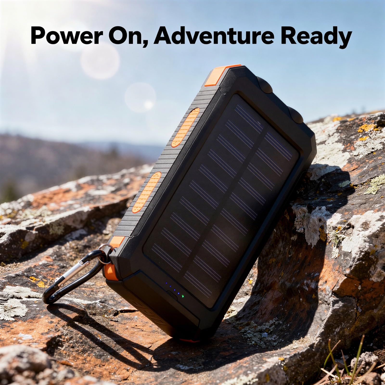 Cargador de energía solar de 20000 mAh con carga inalámbrica, múltiples salidas USB, luz LED de camping, carcasa impermeable, funda resistente para aventuras al aire libre y uso de emergencia