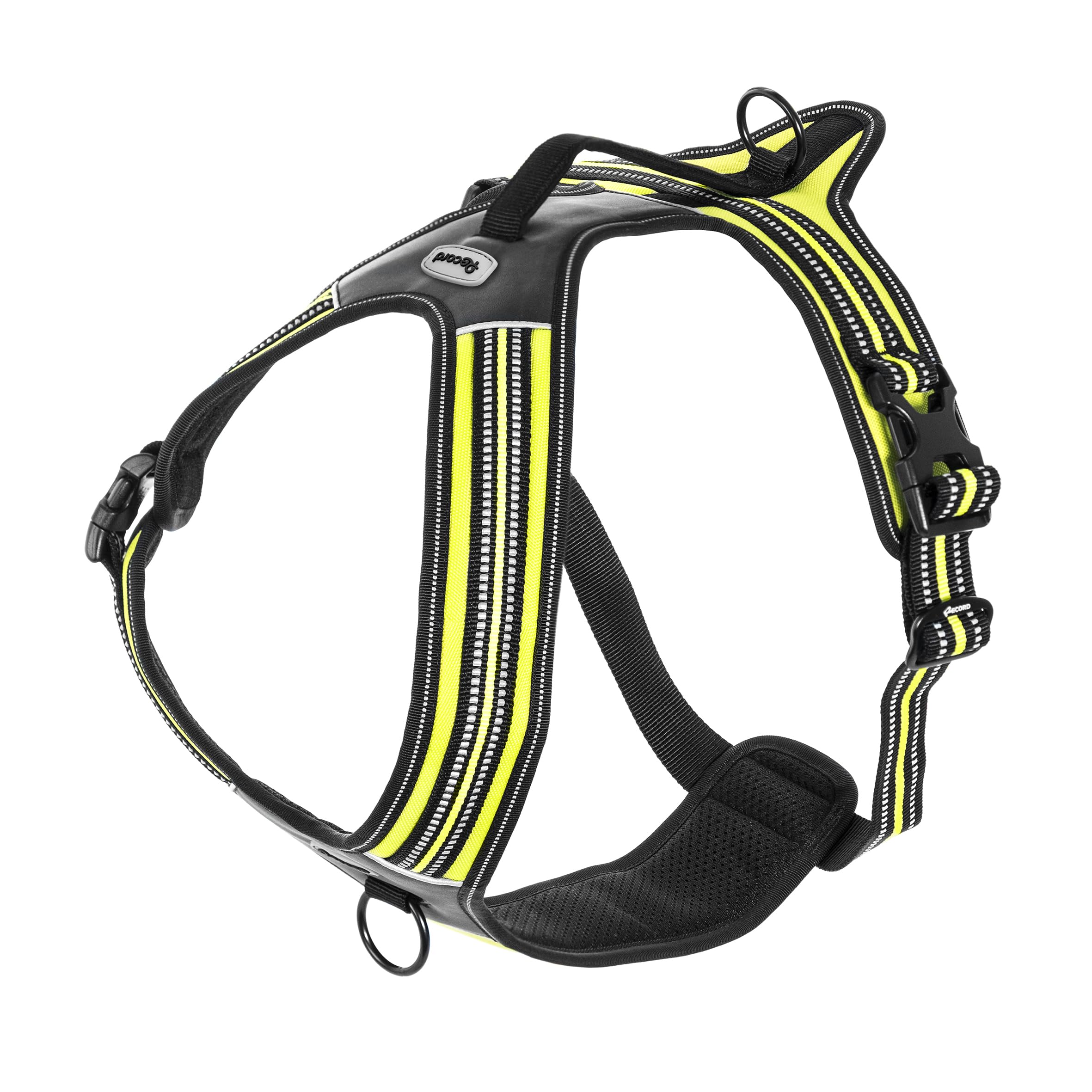 Record - Pettorina per Cani Action Alpi - Colore Giallo – Taglia L – Materiale: Nylon Intrecciato con Bande Riflettenti 3M ScotchLite - Circonferenza 70-95 cm