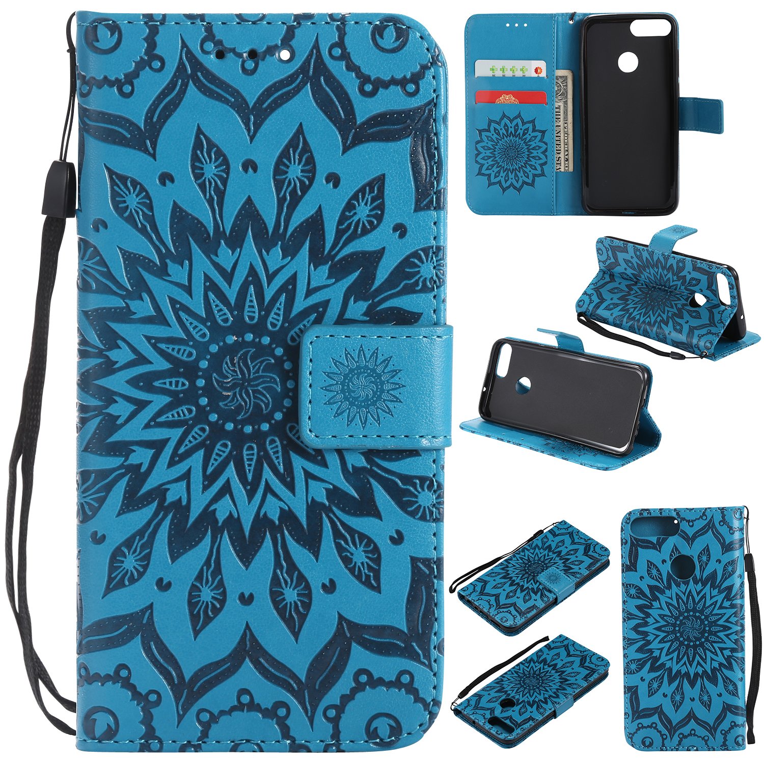 Custodia Flip In Pelle PU Con Portafoglio Per Huawei P Smart 2018, Motivo Farfalla Oro, YB Gold Butterfly - 3