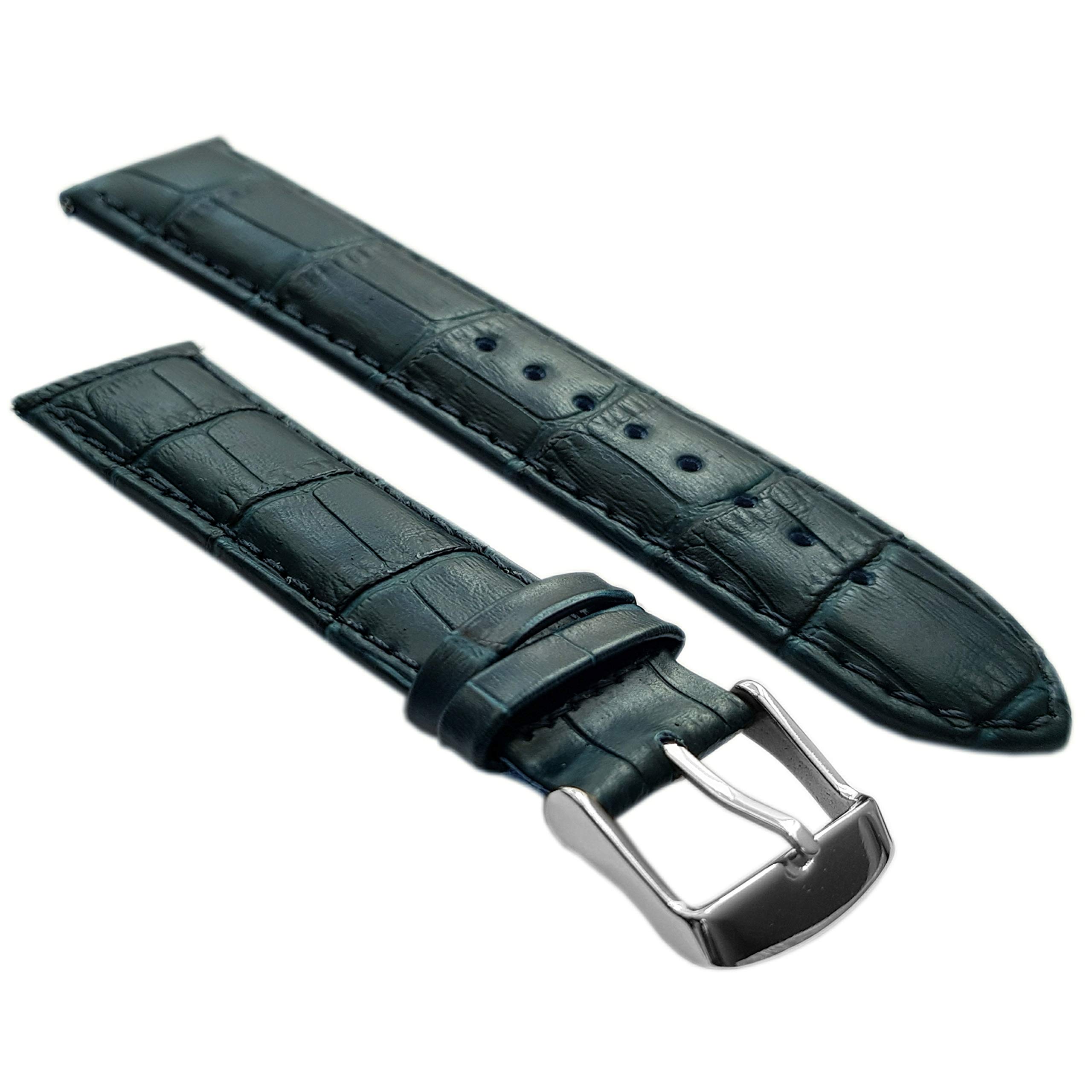 Jewellers Tools Men's Blue 22Mm Extra Long Genuine Leather Mock Croc Watch Strap Band Padded Ss Buckle Xl