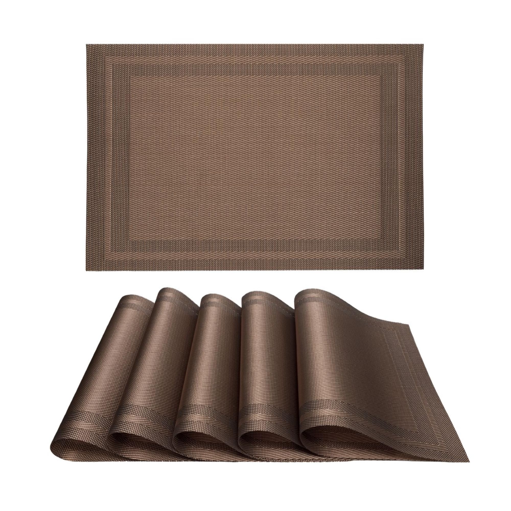 6-Piece Rectangle Double Border Placemat Set Washable Table Mats For Restaurants Party Decoration 45 x 30cm (Brown)