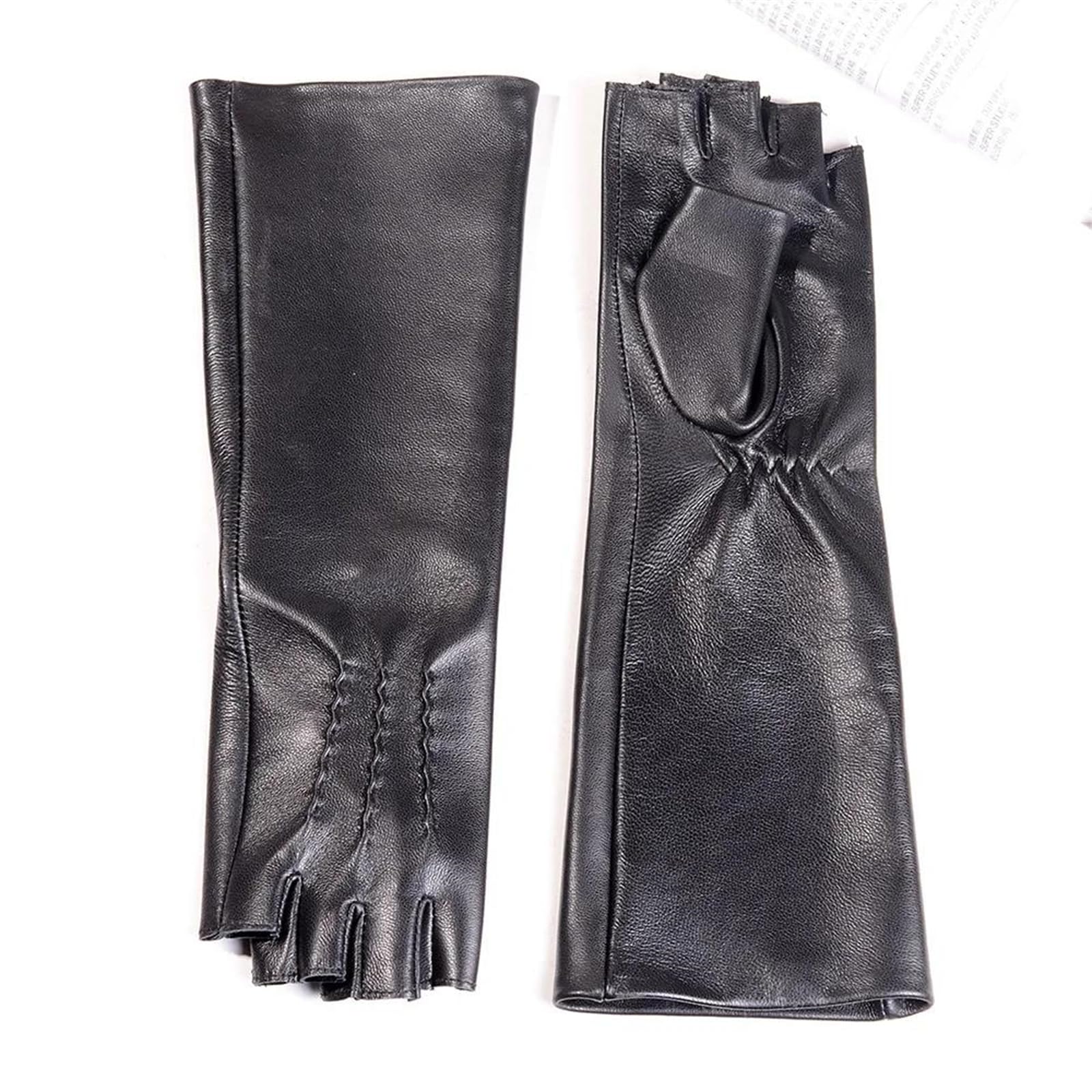 Guantes largos de piel de oveja auténtica para mujer, con medio dedo, longitud de ópera, para fiesta de noche, formales