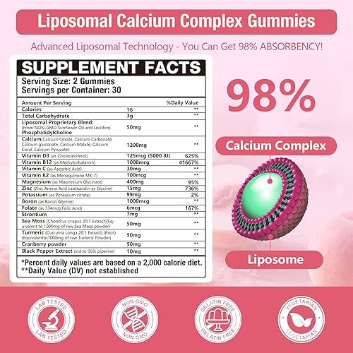 Miniatura 2 de 1 paquete de gomitas de complejo de calcio liposomal de 1200 mg