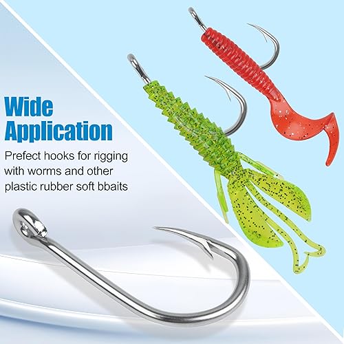 Miniatura 3 de Anzuelos de pesca para agua salada, 110 ganchos de cebo de acero inoxidable, ganchos circulares de cebo vivo fuertes 3X, ganchos circulares para