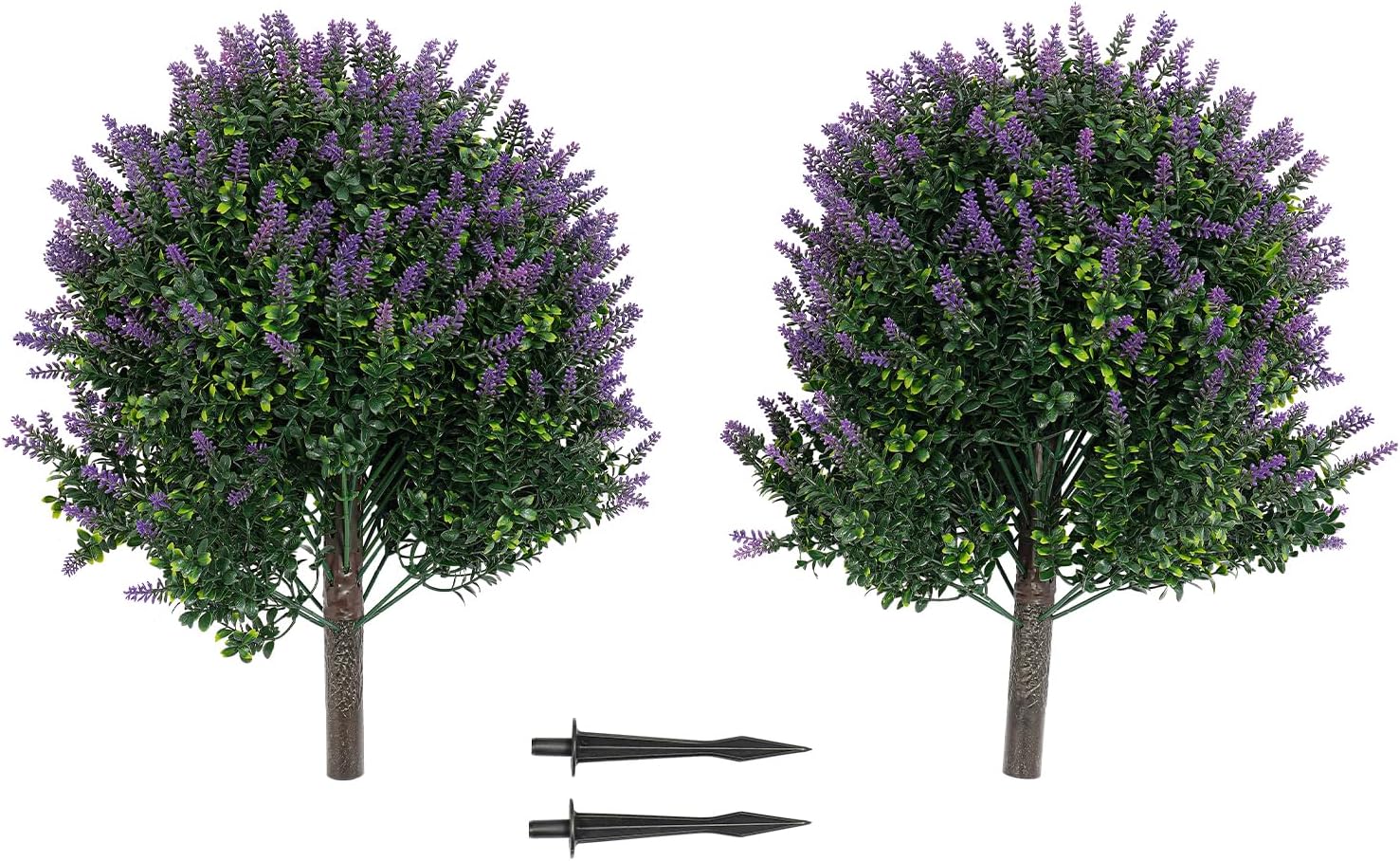 Eapmic Artificial Lavender Topiary Trees,Lavender Balls,Set of 2 Faux Potted Plants Artificial Shrubs Bushes with Lavender, Potted Bushes, Fake Evergreen Artificial Topiary (Lavender)