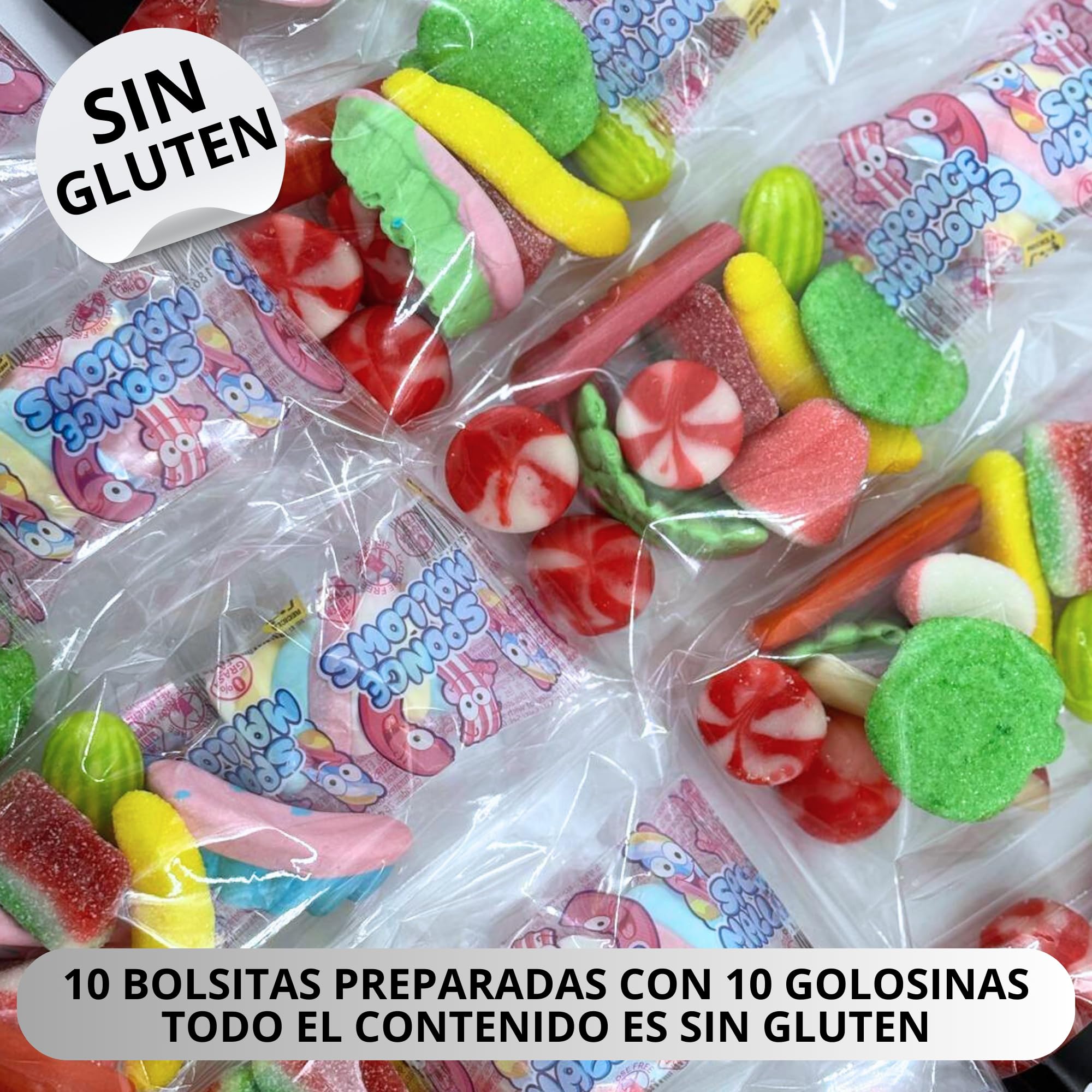 Bolsas Preparadas De Gominolas Variadas / 100 Golosinas en 10 Bolsitas Listas Para Celebración/Detalle de Cumpleaños