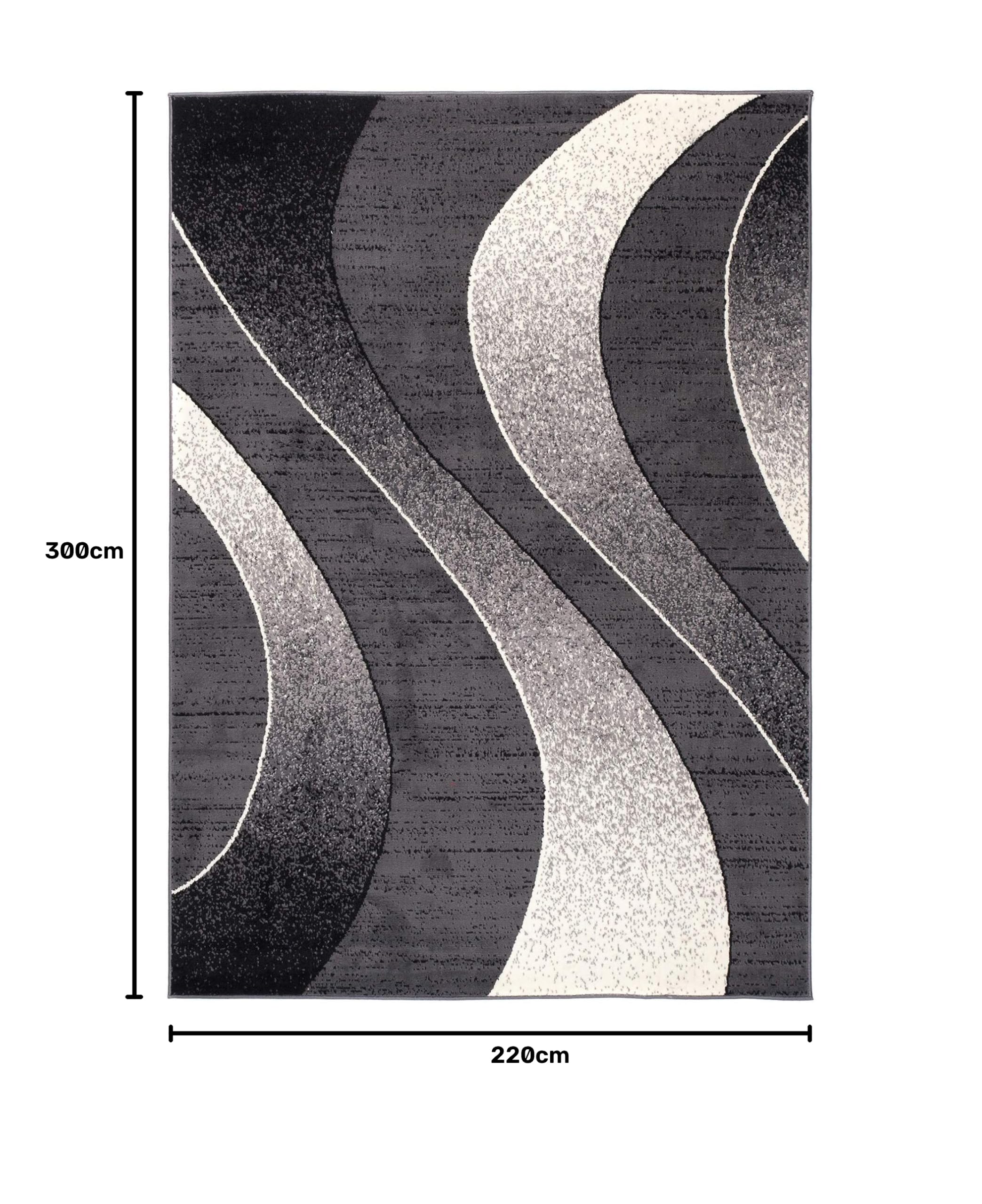 TAPISO Dream Tapis de Salon Chambre Salle à Manger Adulte Bureau Design Moderne Noir Gris Crème Abstrait Motif Ondes Vagues Poil Court Fin Doux Léger Résistant 220 x 300 cm