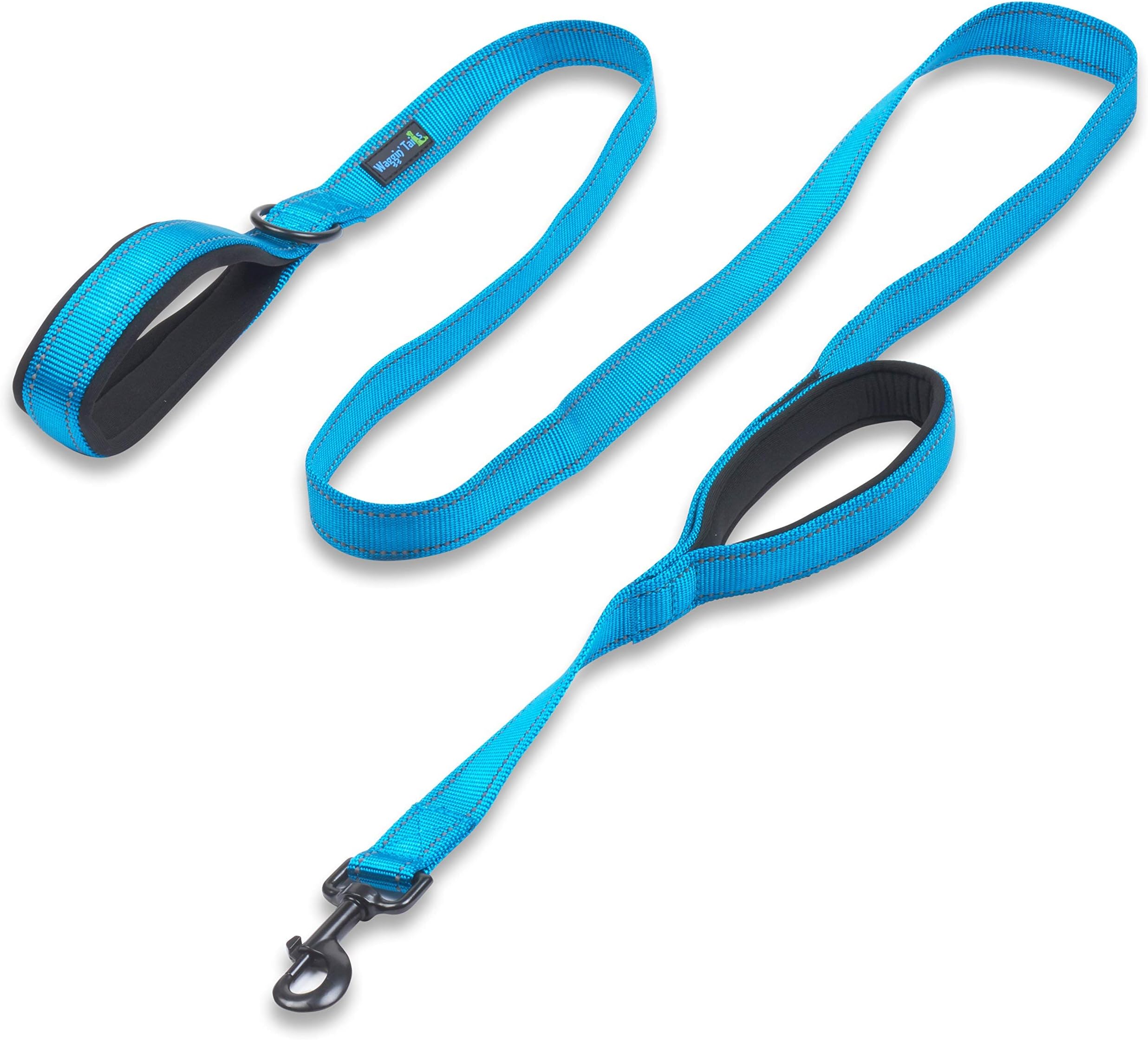 Wagtime Club Soft &Thick Dual Handle 6FT Dog Leash, Premium Nylon Double Padded Handles for Medium, Large or XLarge Dog (Reflective Bright Blue)