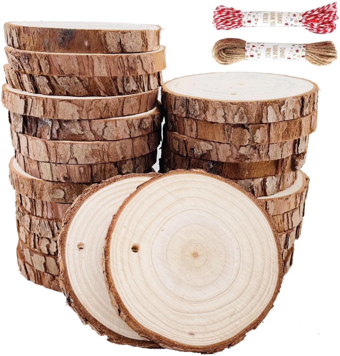 Unfinished Natural Wood Slices 30 Pcs 2.4"-2.8" Inch Wood Pieces With Holes