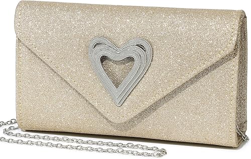 Elegante bolso de mano con acento de corazón para mujer, bolso de noche brillante, ideal para bodas, fiestas románticas y eventos formales