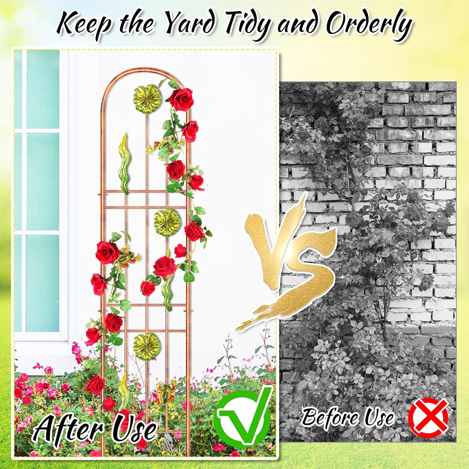 2Pcs Metal Garden Trellis, Arched Fence Trellis Plant Support Trellises, Supporting Plants Outdoor Decoration for Climbing Plants Lawn Yard Patio Backyard Wall Brackets (Frog)