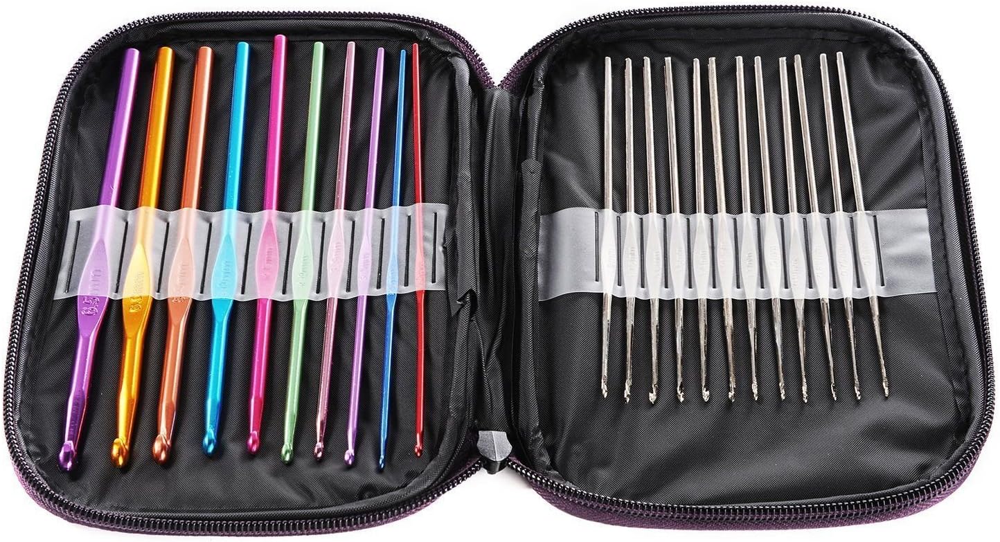 OurLive 22pcs Set Crochet Mixed Aluminum Handle Hooks Weave Knitting Knit Needles Craft Yarn