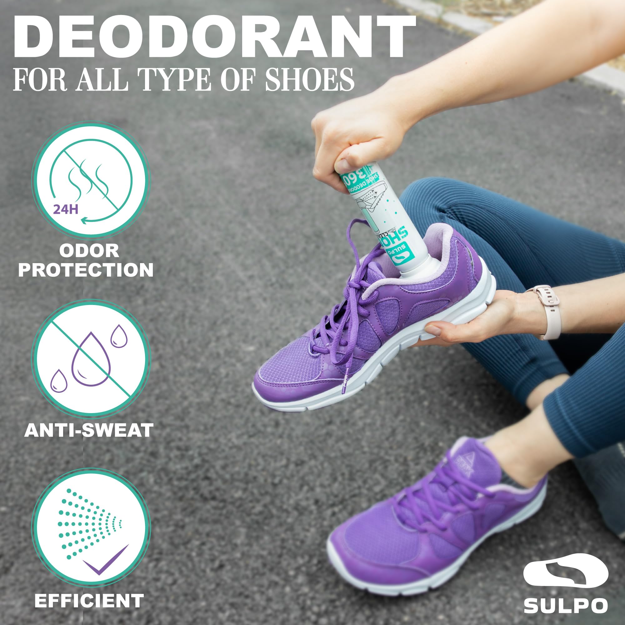 SULPO Spray désodorisant pour chaussures - Spray pour tous types de chaussures - Réduit la transpiration et les odeurs - 2 x 100 ml