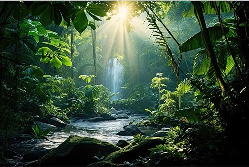 Jungle Aquarium Background Waterfall Lush Green Jungle Plants Terrarium Backgrou