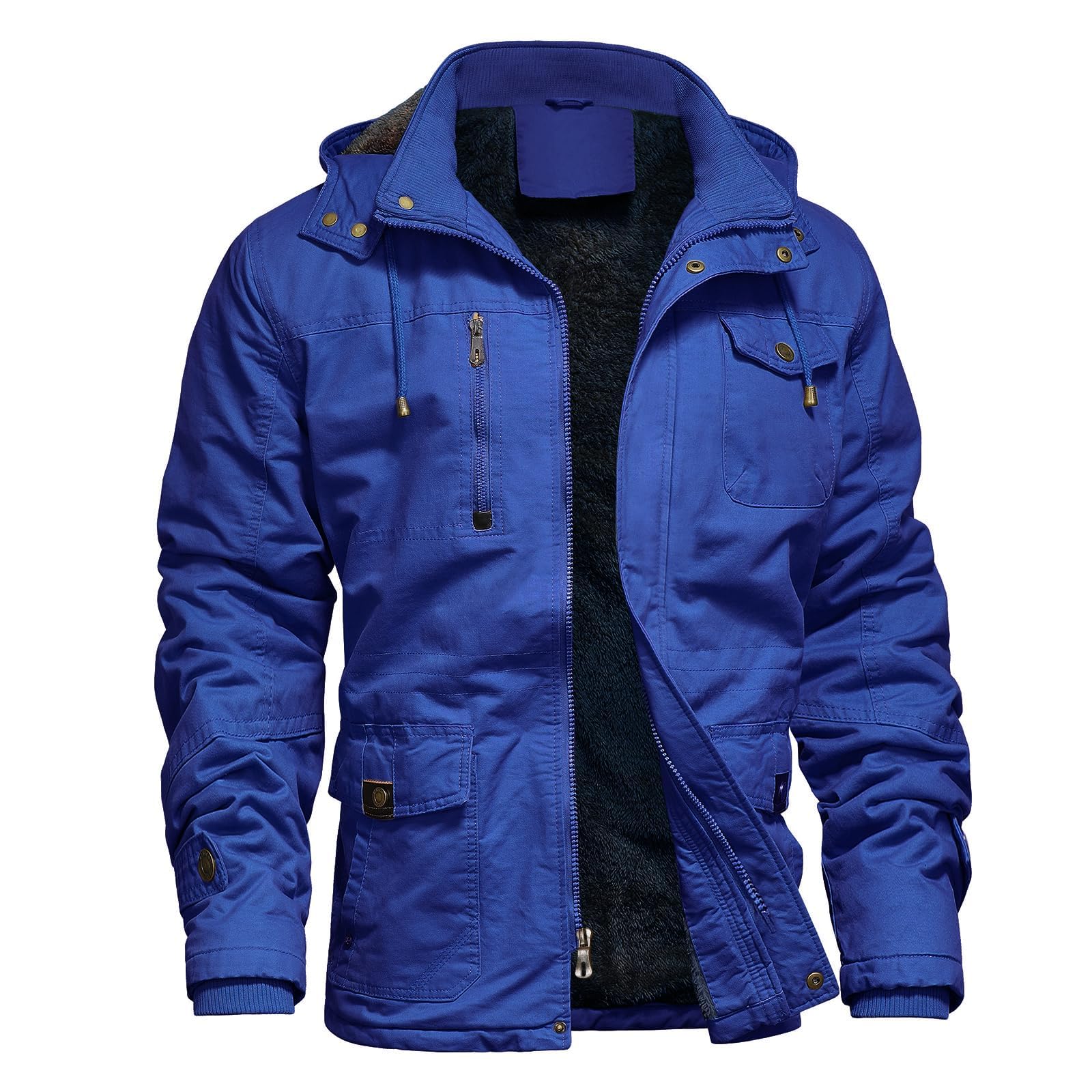 Mens Jacket Winter Casual Fleece Lined Cotton Thick Military Tactical Hooded Work Coats with Cargo Pockets