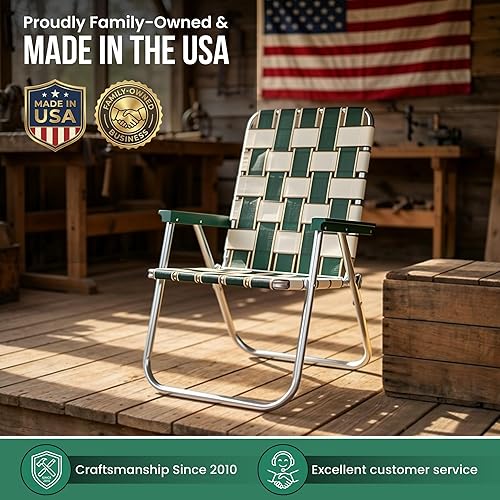 Miniatura 8 de Silla de césped plegable de aluminio al aire libre de Lawn Chair USA Sillas con correas resistentes para acampar, deportes, playa, jardín