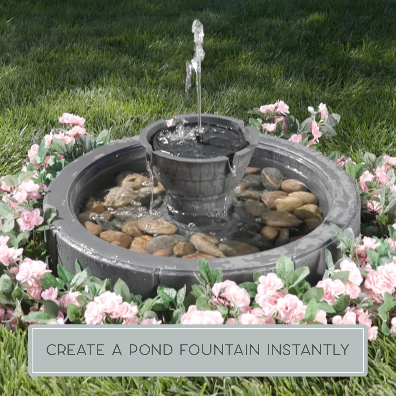 Bernini Lago Pond Fountain - Cordless Garden Fountain for Zen Sound, Beautiful Garden Water Features Decor Piece for Yard, Deck or Patio (White Stone)