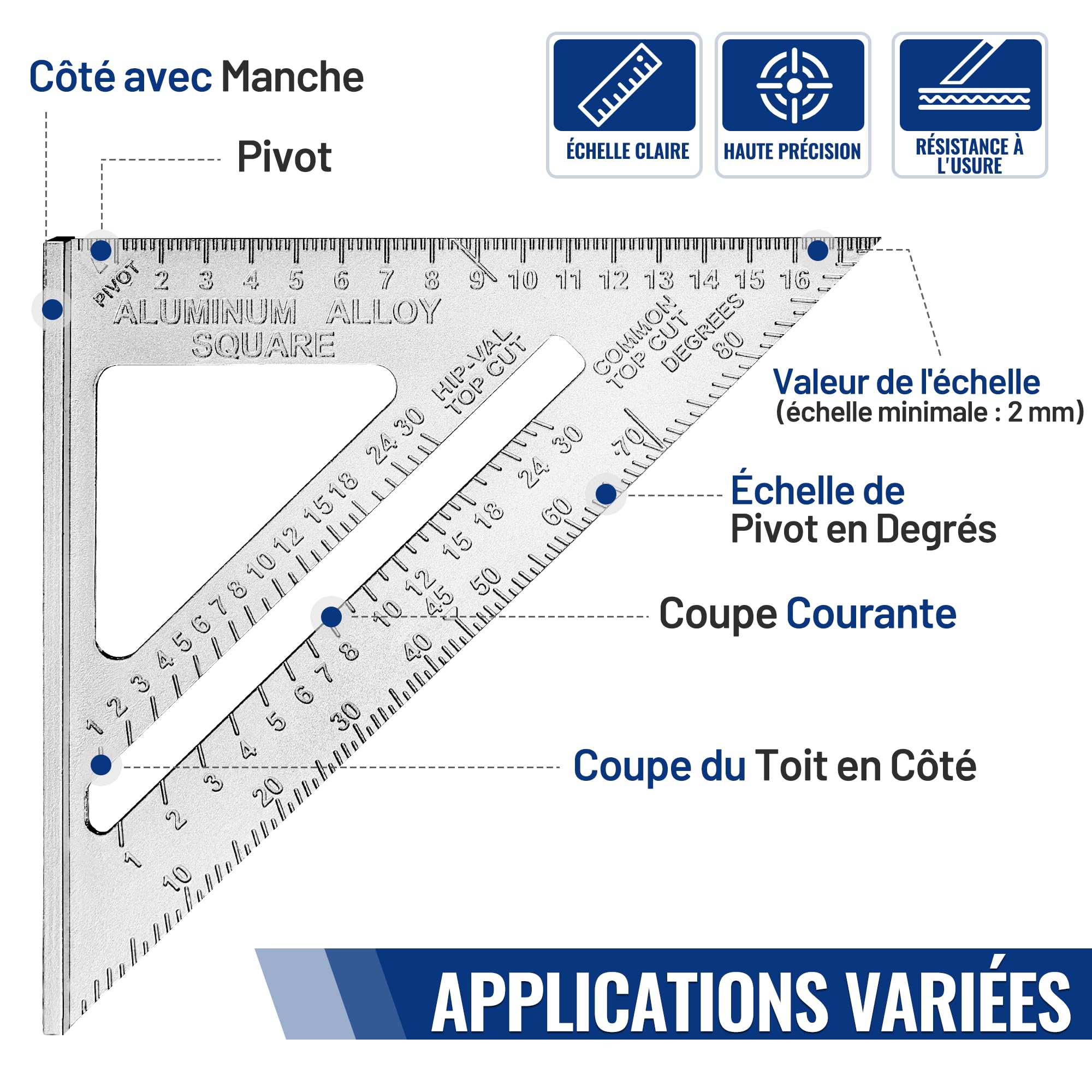WORKPRO Equerre Menuisier 300 mm et Equerre Charpentier Triangulaire 180mm, Equerre Combinée avec Niveau à Bulle en Acier Inoxydable, Ensemble d'Outils d'Equerre pour Bricolage, Outillage, Menuiserie