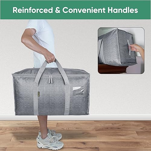 Miniatura 7 de BALEINE Paquete de 4 bolsas de mudanza de gran tamaño con asas reforzadas, bolsa de almacenamiento resistente para ropa, suministros de mudanza