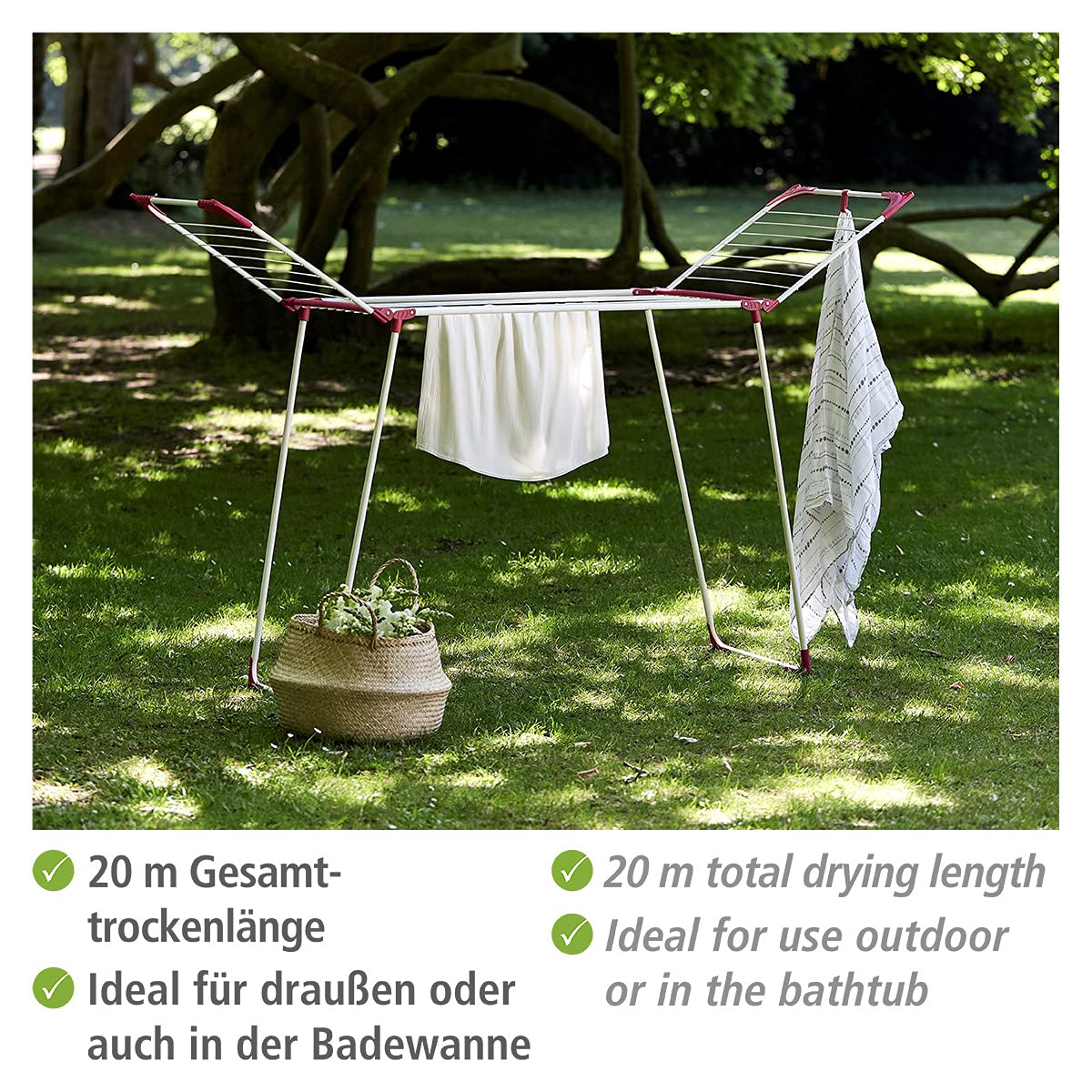 WENKO Wäschetrockner Summer Dry 13 m - 13 m Trockenlänge, Metall, 153 x 76 x 46 cm, Weiß