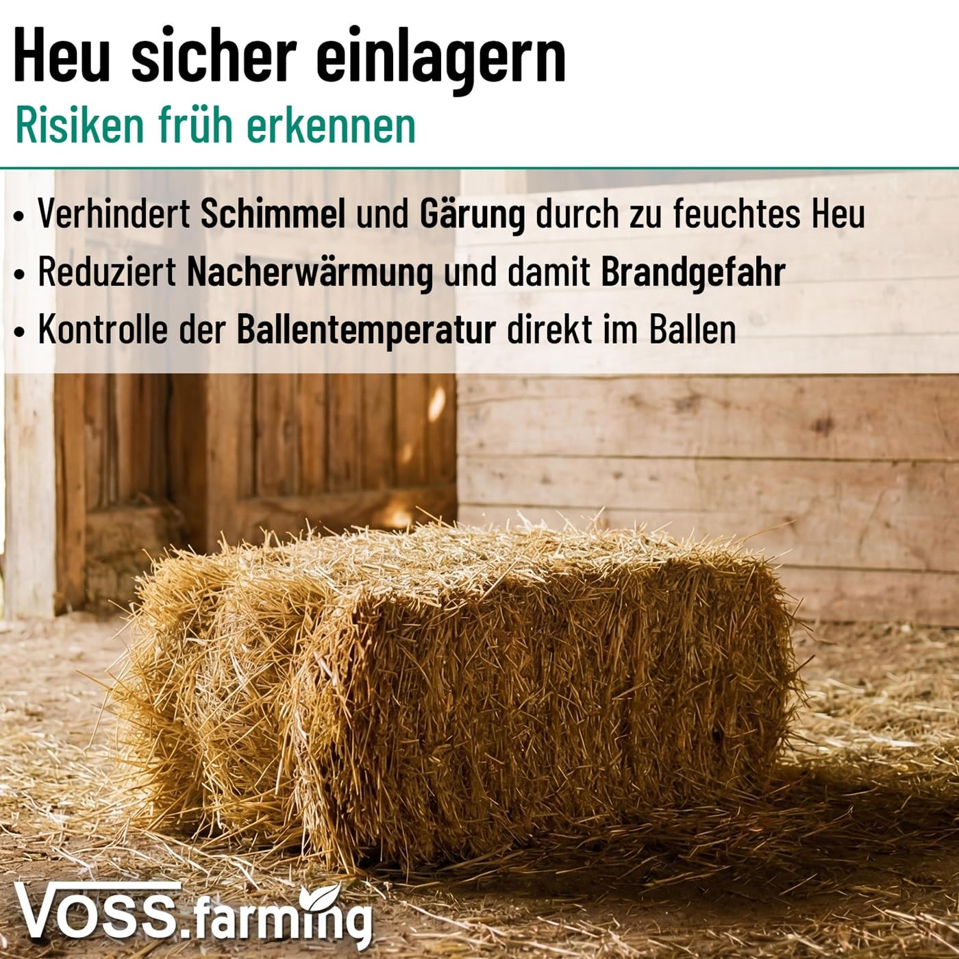 VOSS.farming HayXpro Feuchtigkeitsmessgerät für Heu, Stroh und Silage, Heufeuchtemesser, 50cm Sonde, 8,5-80%, Feuchtigkeitskontrolle, Temperaturkontrolle