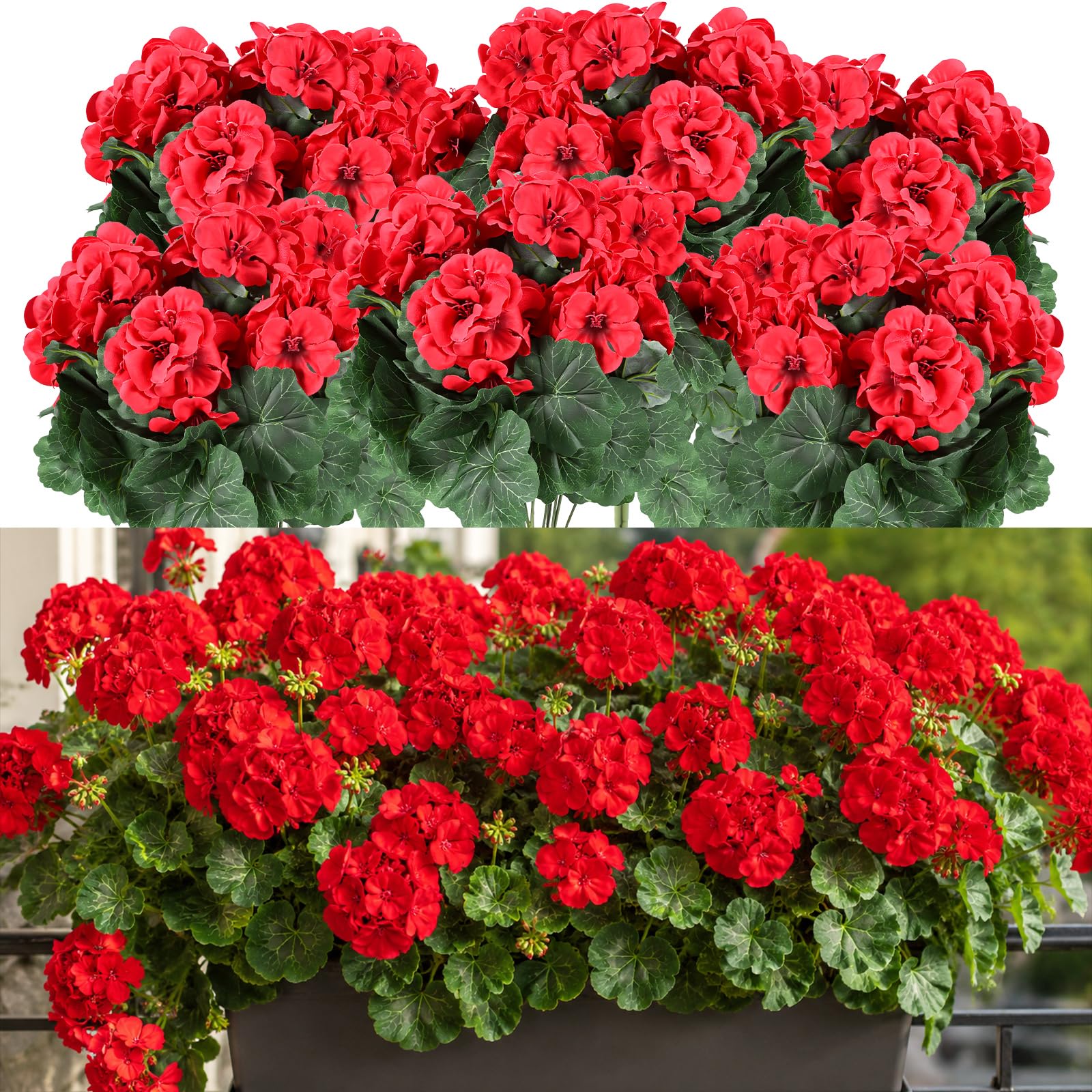 Artificial Geraniums for Outdoors 6 Bundles Red Artificial Flowers Outdoor
