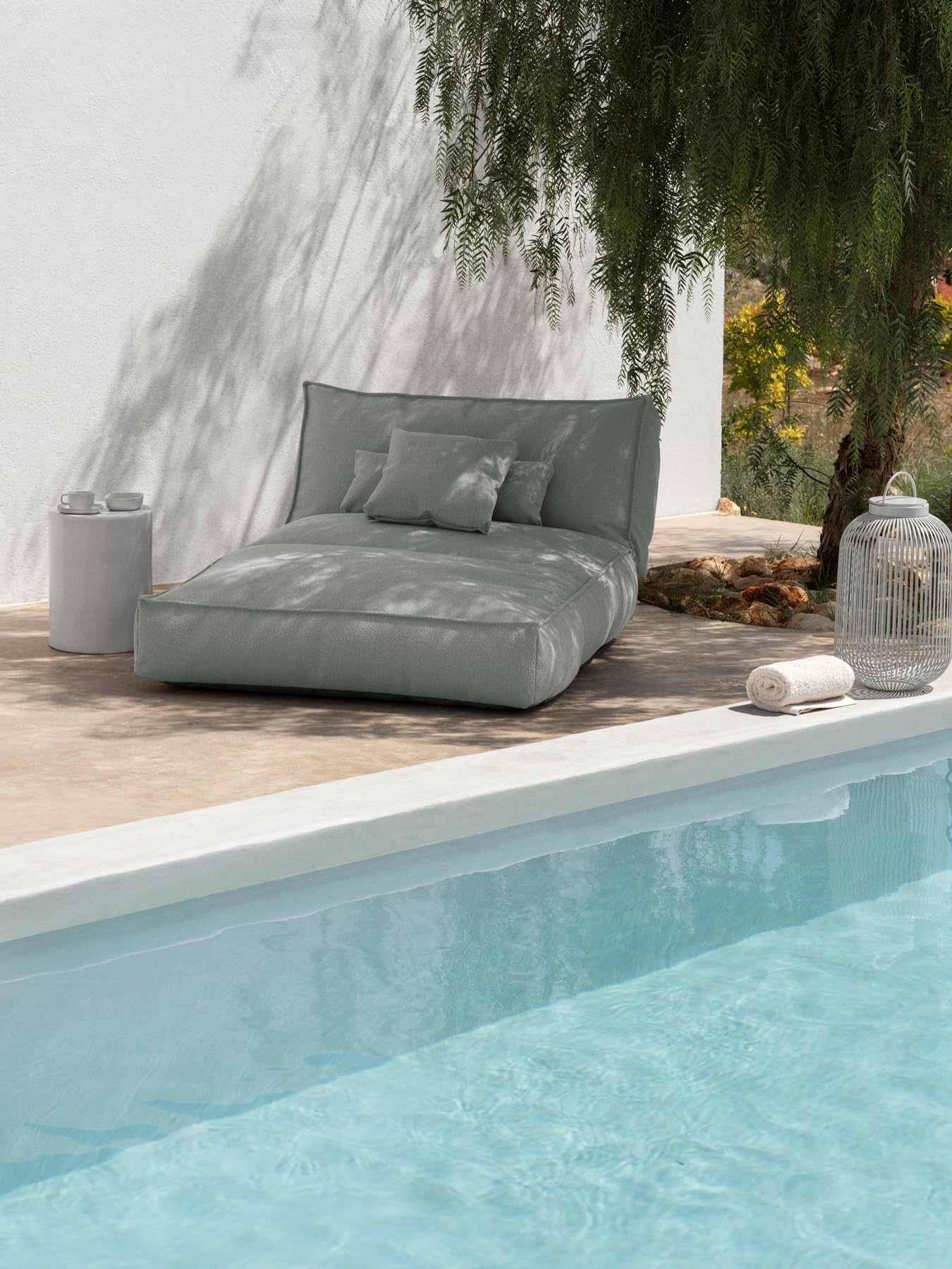 blomus LED Laterne LITO | Mobile Akku Outdoor Leuchte aus hochwertigem Eisen | Farbe Silk Gray | Größe L | 31L x 31B x 49H cm | 3 Lichtfarben | Dimmbar per Touch | Spritzwassergeschützt IP54